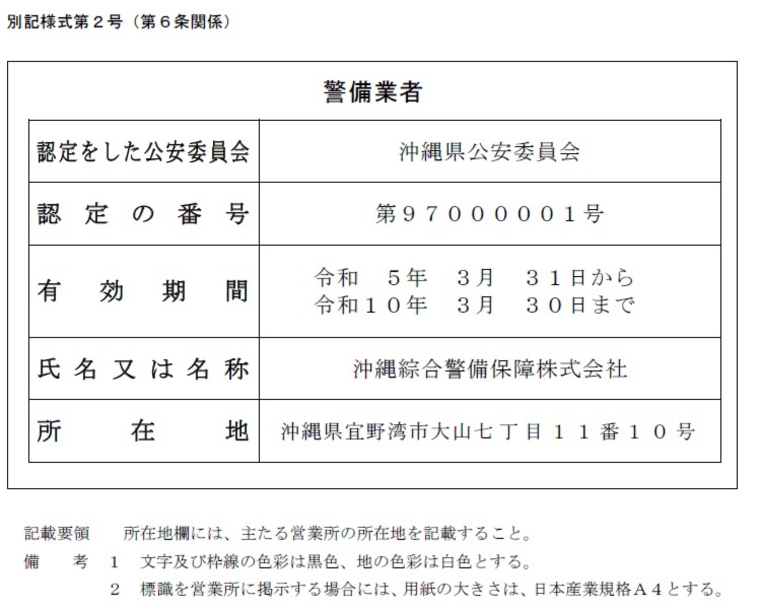 ALSOK 沖縄綜合警備保障株式会社 警備業の標識